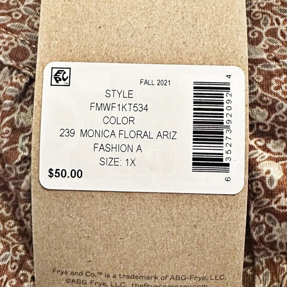 Frye and Co Monica Floral Print Button Front Peplum Top Size 1X NWT - Picture 5 of 7